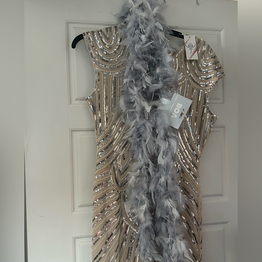 Sequin Dress with Feather Boa